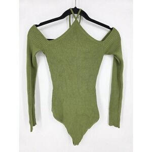 Abercrombie & Fitch Women's Green Ribbed Sweater Long Sleeve Bodysuit Size Small